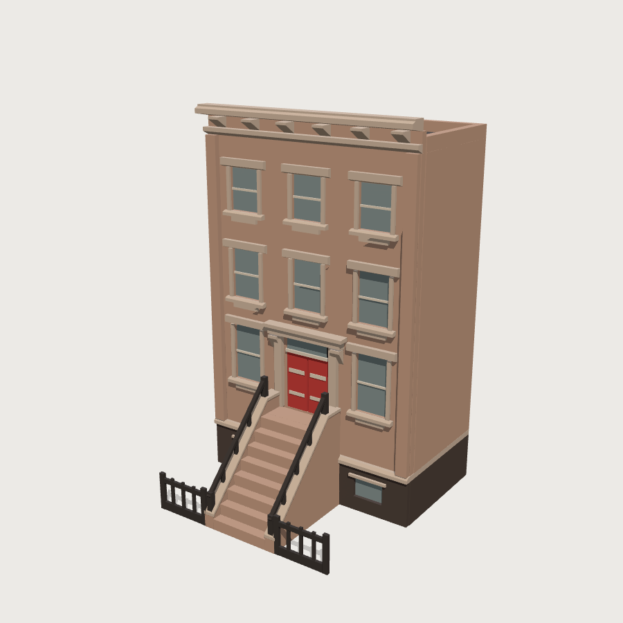 Brownstone Row House low-poly 3D model