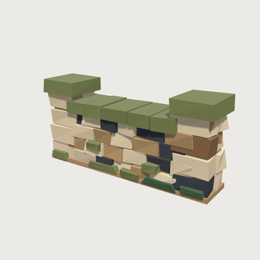 Low Stone Wall low-poly 3D model