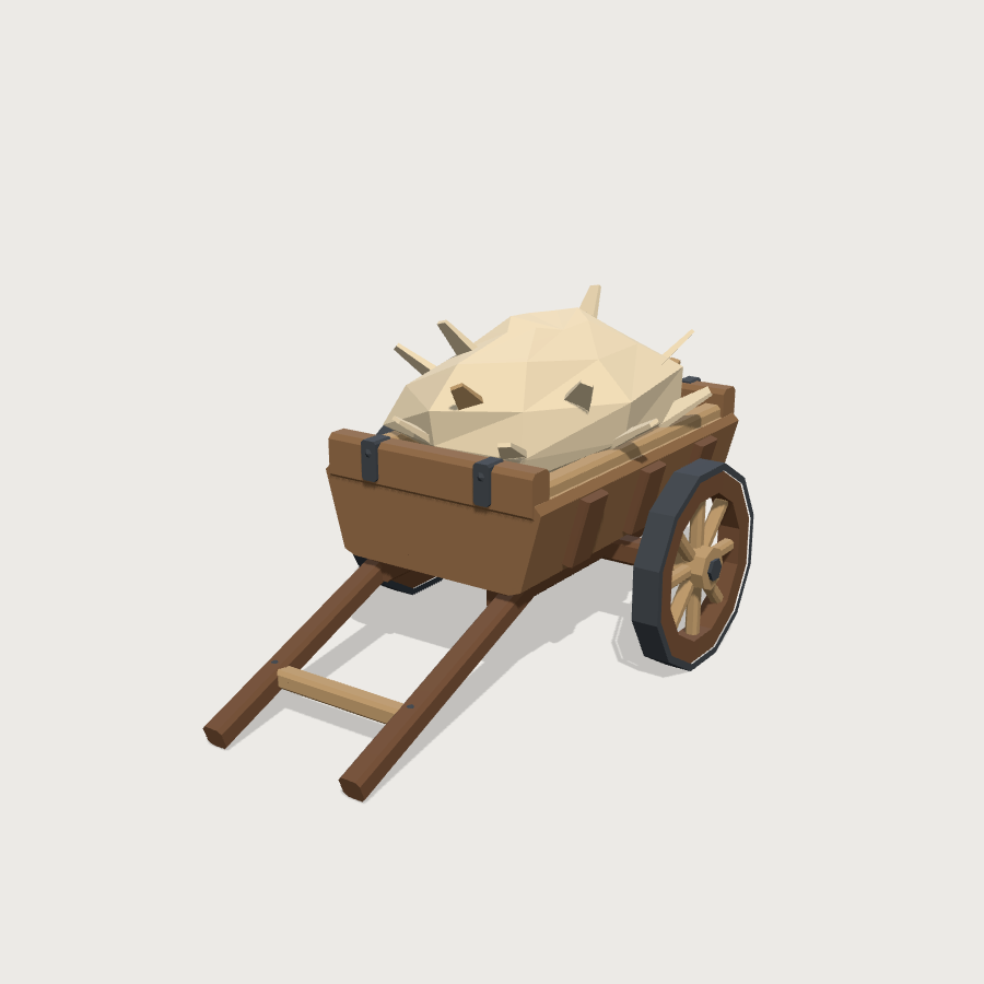 Wooden Cart low-poly 3D model