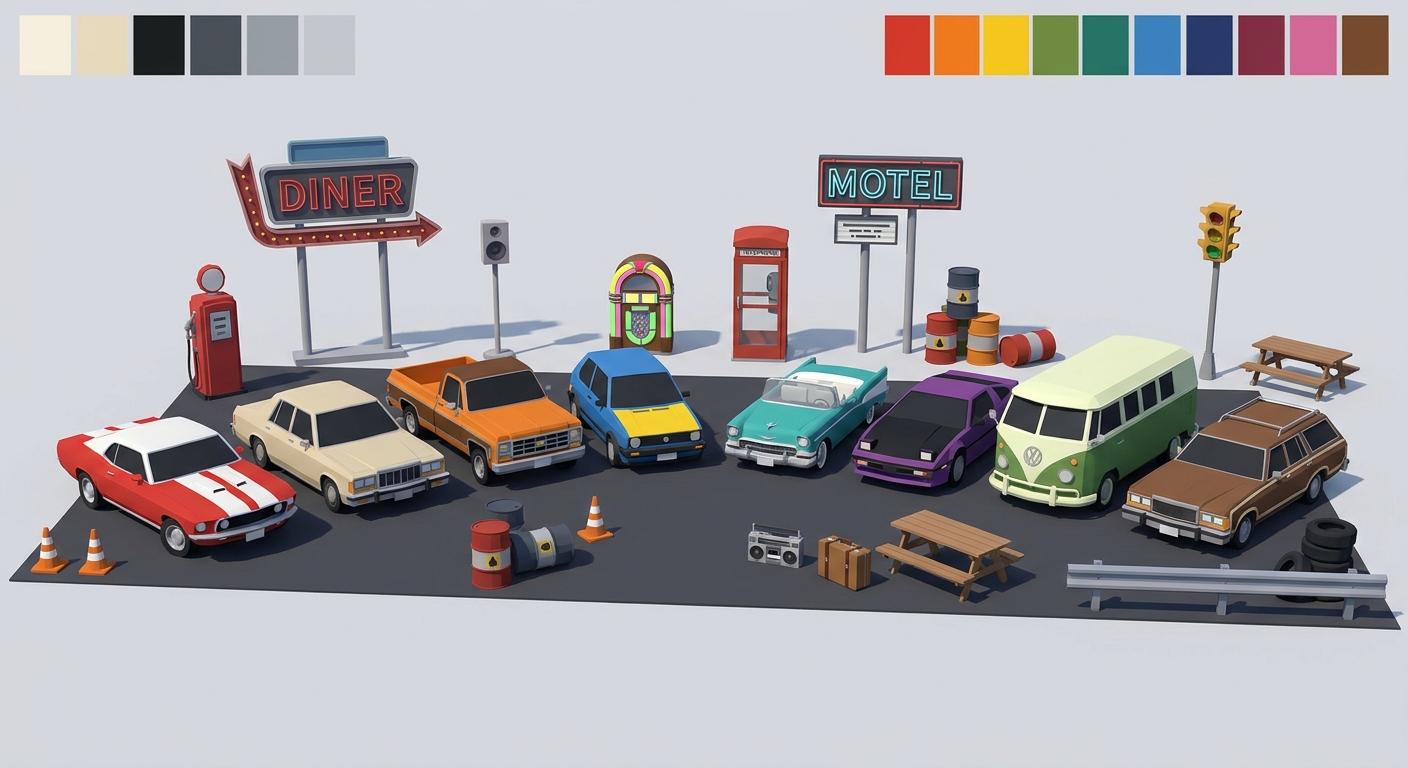 Retro Cars Kit low-poly 3D kit